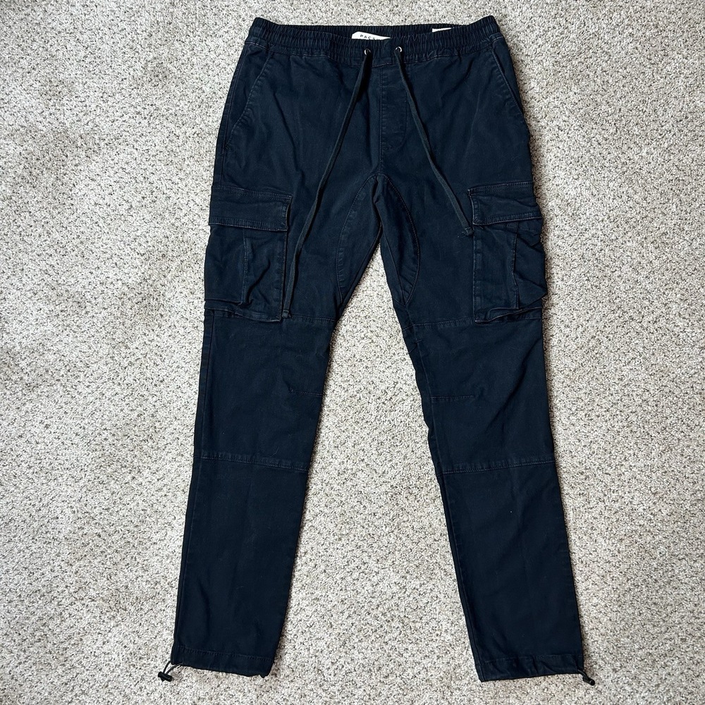 PacSun Mens Slim Cargo Pants Black Cotton Nylon Utility Jogger Trousers Size M